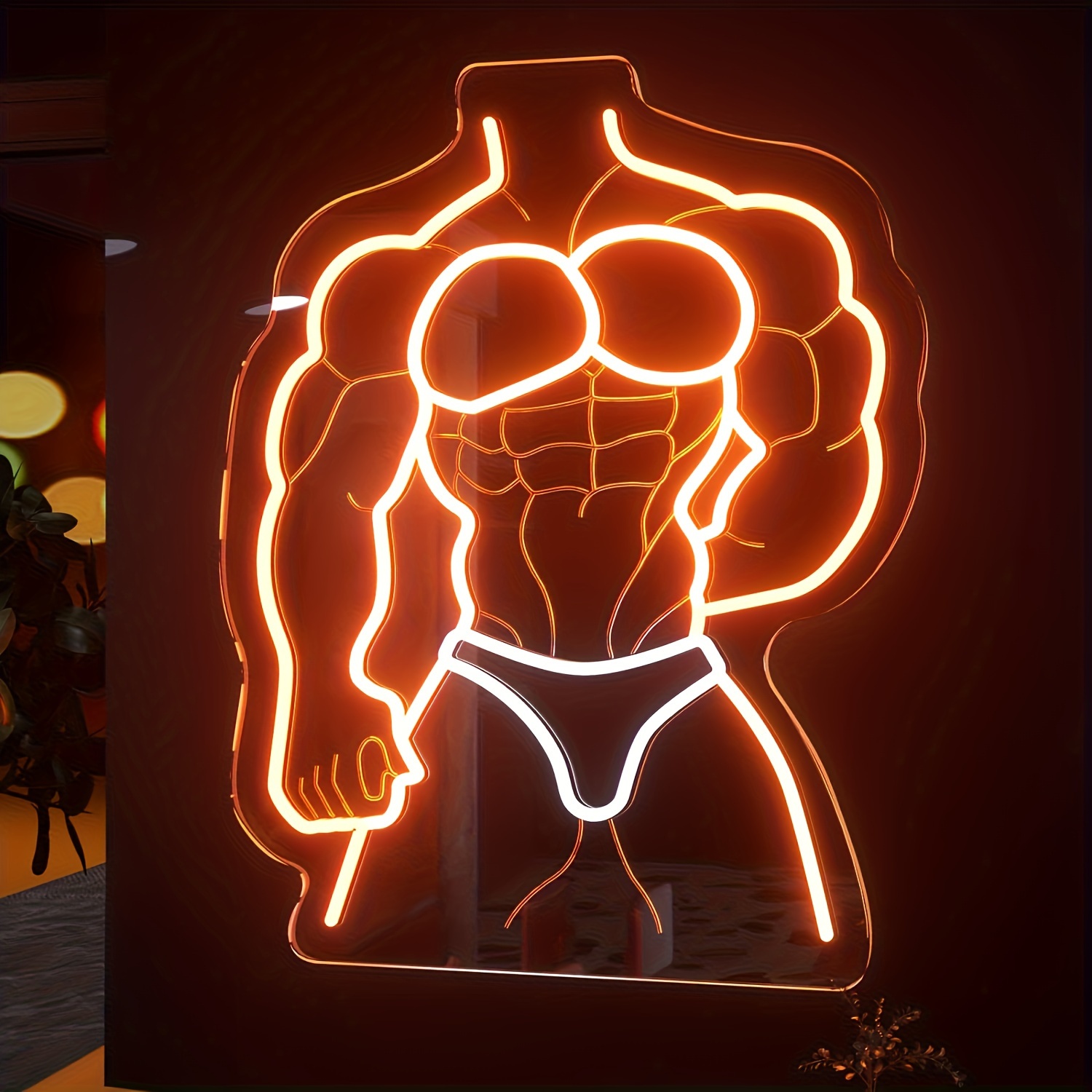 Home Gym Neon Sign - Lampu Neon Muscle Man Oranye Putih